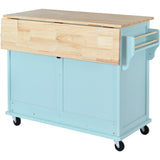 Hearth and Haven Megan Kitchen Cart on 4 Wheels with Drop Leaf Countertop, Storage Cabinet and 2 Drawers, Mint Green