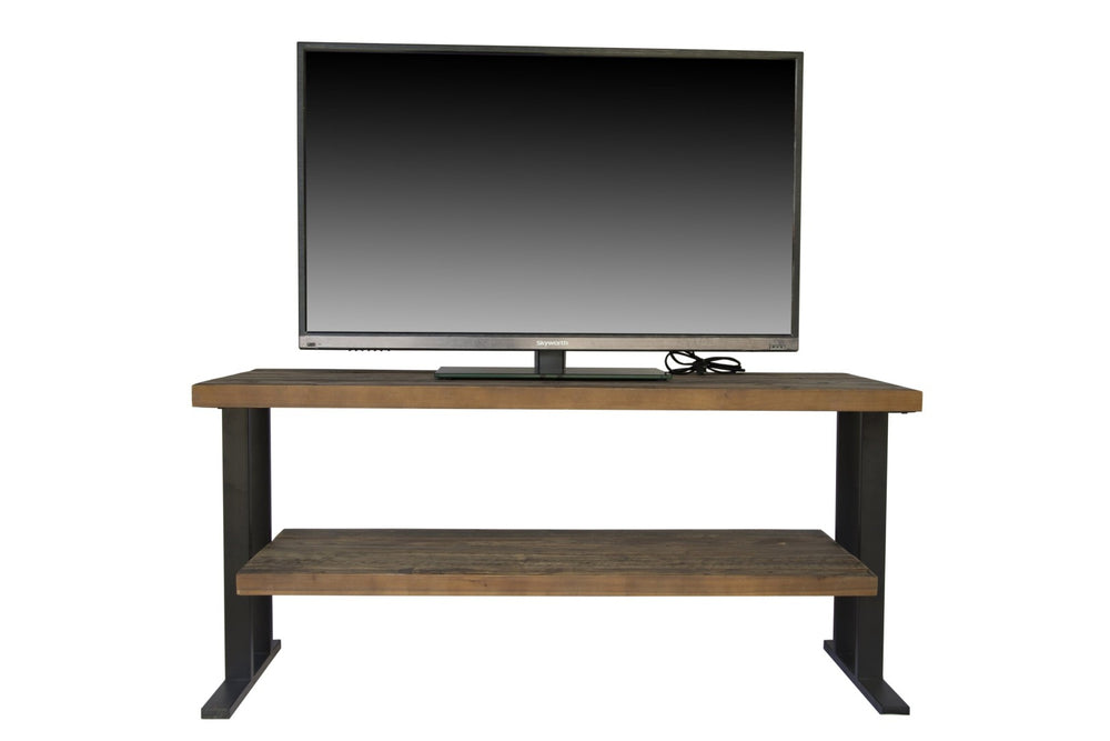 English Elm Media Console Table Reclaimed Wood Open Shelf Industrial Living Room Tv Stand W142562432
