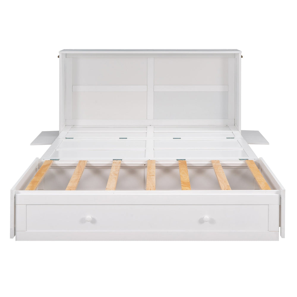 English Elm Queen Mobile Murphy Bed with Drawer & Side Shelves, Space-Saving White Wall Bed for Guests (Queen) GX000317AAK-1