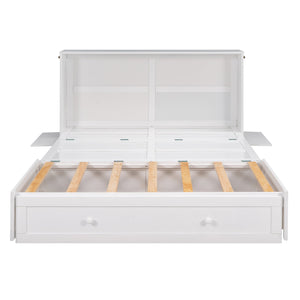 English Elm Queen Mobile Murphy Bed with Drawer & Side Shelves, Space-Saving White Wall Bed for Guests (Queen) GX000317AAK-1