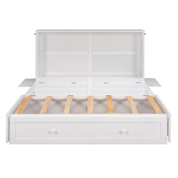 English Elm Queen Mobile Murphy Bed with Drawer & Side Shelves, Space-Saving White Wall Bed for Guests (Queen) GX000317AAK-1