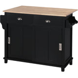 English Elm Kitchen Cart With Rubber Wood Drop-Leaf Countertop, Concealed Sliding Barn Door Adjustable Height,Kitchen Island On 4 Wheels With Storage Cabinet and 2 Drawers,L52.2Xw30.5Xh36.6 Inch, Black