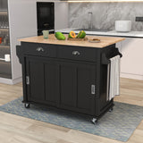 Hearth and Haven Megan Kitchen Cart on 4 Wheels with Drop Leaf Countertop, Storage Cabinet and 2 Drawers, Black