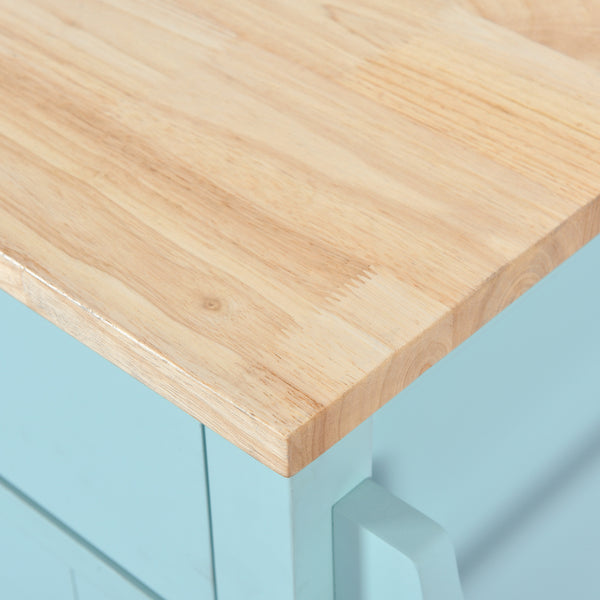 English Elm Kitchen Cart with Drop-Leaf Rubberwood Countertop, Sliding Barn Door, Locking Wheels & Storage Space Mint Green SK000001AAE