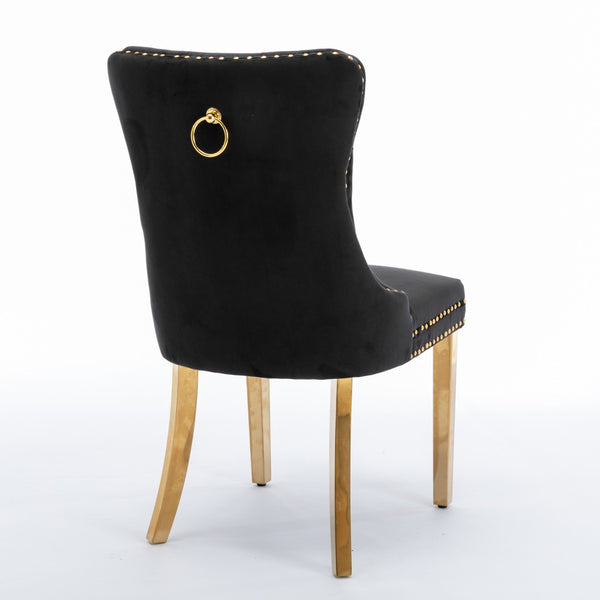 English Elm A&a Tufted Velvet Dining Chair with Nailhead Trim and Gold Polished Steel Legs W1143P452843