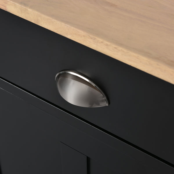 English Elm Kitchen Cart with Drop-Leaf Rubberwood Countertop, Sliding Barn Door, Locking Wheels & Storage Space Black SK000001AAB