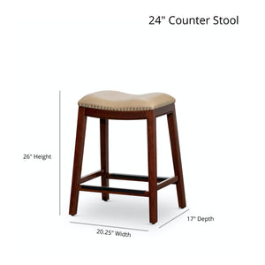 English Elm 24" Counter Height Saddle Stool Weathered Gray with Black Bonded Leather Seat & Nailhead Trim Durable Hardwood Frame B046109806