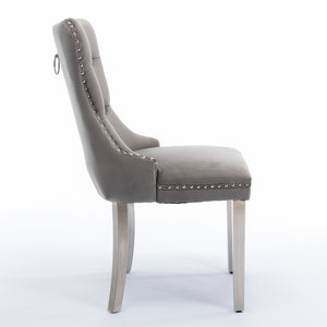English Elm A&A Velvet Tufted Dining Chair with Nailhead Trim and Chrome Plated Legs — Modern Luxe Seating Gray W114352491