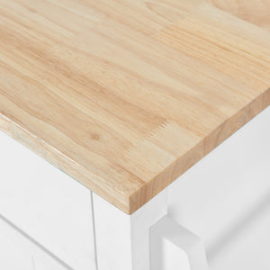 English Elm Kitchen Cart with Drop-Leaf Rubberwood Countertop, Sliding Barn Door, Locking Wheels & Storage Space White SK000001AAW