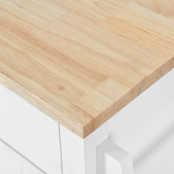 English Elm Kitchen Cart with Drop-Leaf Rubberwood Countertop, Sliding Barn Door, Locking Wheels & Storage Space White SK000001AAW