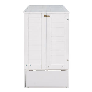 English Elm Queen Mobile Murphy Bed with Drawer & Side Shelves, Space-Saving White Wall Bed for Guests (Queen) GX000317AAK-1