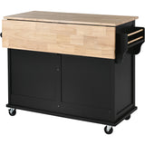 Hearth and Haven Megan Kitchen Cart on 4 Wheels with Drop Leaf Countertop, Storage Cabinet and 2 Drawers, Black SK000001AAB