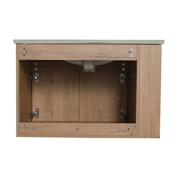 English Elm 30 Inch Bathroom Vanity - Modern Black Ceramic Basin With Adjustable Open Shelf For Small Spaces W999S00004