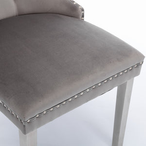 English Elm A&A Velvet Tufted Dining Chair with Nailhead Trim and Chrome Plated Legs — Modern Luxe Seating Gray W114352491