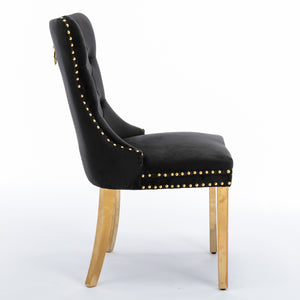 English Elm A&A Velvet Tufted Dining Chair with Nailhead Trim and Chrome Plated Legs — Modern Luxe Seating Black W114352493