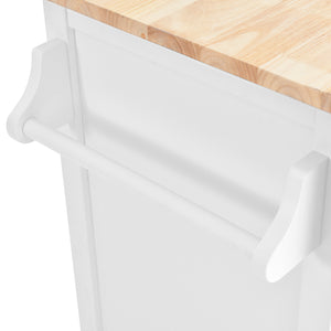 English Elm Kitchen Cart with Drop-Leaf Rubberwood Countertop, Sliding Barn Door, Locking Wheels & Storage Space White SK000001AAW