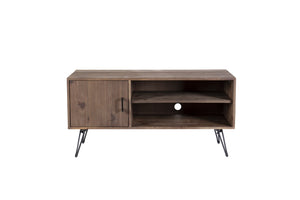 English Elm Simple, Reclaimed Wood Media Console with Open Shelving for Industrial Farmhouse Living Rooms W142562424