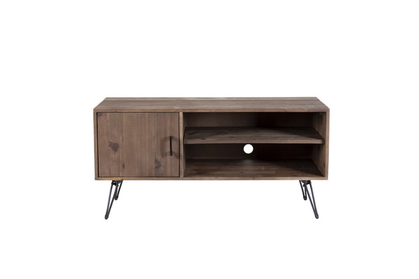 English Elm Simple, Reclaimed Wood Media Console with Open Shelving for Industrial Farmhouse Living Rooms W142562424