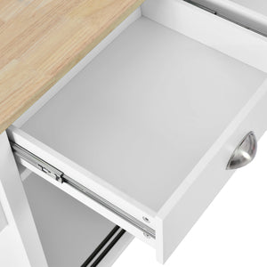 English Elm Kitchen Cart with Drop-Leaf Rubberwood Countertop, Sliding Barn Door, Locking Wheels & Storage Space White SK000001AAW