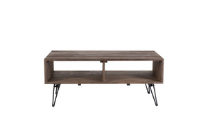English Elm Reclaimed Wood Foldable Coffee Table with Open Shelf and Black Metal Legs W142562417
