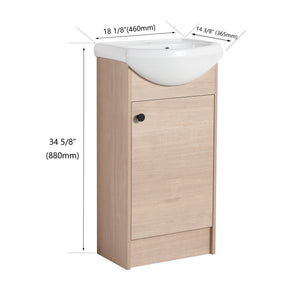 English Elm Freestanding 18 Inch Bathroom Vanity with Oval Ceramic Sink, Light Oak Plywood, Adjustable Shelf, Black Knobs (KD-PACKING) W999S00002