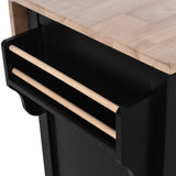 English Elm Kitchen Cart With Rubber Wood Drop-Leaf Countertop, Concealed Sliding Barn Door Adjustable Height,Kitchen Island On 4 Wheels With Storage Cabinet and 2 Drawers,L52.2Xw30.5Xh36.6 Inch, Black