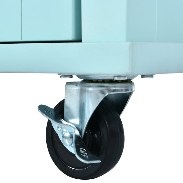 English Elm Kitchen Cart with Drop-Leaf Rubberwood Countertop, Sliding Barn Door, Locking Wheels & Storage Space Mint Green SK000001AAE