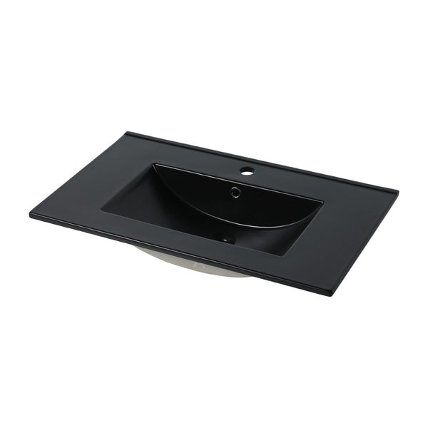 English Elm 30 Inch Triple Glazed Ceramic Vanity Sink with Overflow for Modern Bathroom Upgrade W99957948