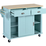 Hearth and Haven Megan Kitchen Cart on 4 Wheels with Drop Leaf Countertop, Storage Cabinet and 2 Drawers, Mint Green SK000001AAE
