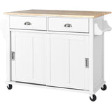 Hearth and Haven Megan Kitchen Cart on 4 Wheels with Drop Leaf Countertop, Storage Cabinet and 2 Drawers, White SK000001AAW