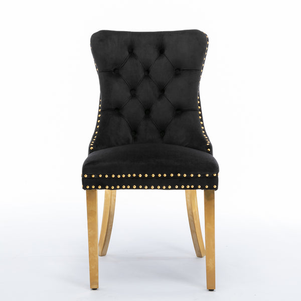 English Elm A&A Velvet Tufted Dining Chair with Nailhead Trim and Chrome Plated Legs — Modern Luxe Seating Black W114352493
