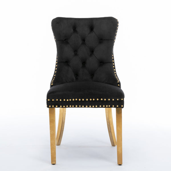 English Elm A&a Tufted Velvet Dining Chair with Nailhead Trim and Gold Polished Steel Legs W1143P452843