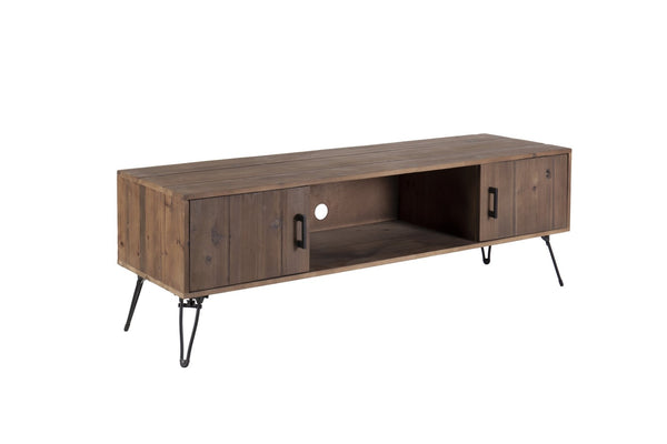English Elm Industrial Reclaimed Wood Tv Stand with Dual Storage Cabinets for Living Rooms W142562421