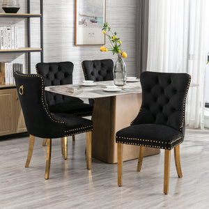 English Elm A&A Velvet Tufted Dining Chair with Nailhead Trim and Chrome Plated Legs — Modern Luxe Seating Black W114352493