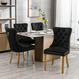 English Elm ,Nikki Collection Modern, High-End Tufted Solid Wood Contemporary Velvet Upholstered Dining Chair With Golden Stainless Steel Plating Legs,Nailhead Trim,Set Of 2，Black and Gold, Sw1601Bk