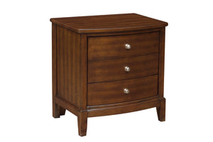 English Elm Dark Cherry Finish Nightstand with 3 Drawers, Birch Veneer Grain, Satin Nickel Knobs, Versatile Transitional Bedroom Piece B01162463