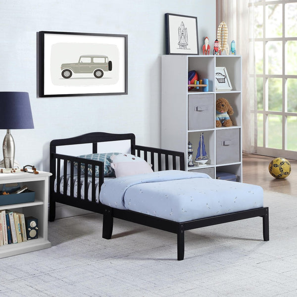 English Elm Birdie Toddler Bed Solid Wood Frame with Panel Headboard and Dual Guardrails Black B02257207