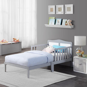 English Elm Birdie Toddler Bed Solid Wood Frame with Panel Headboard and Dual Guardrails Light Gray B02257210