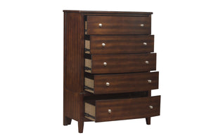 English Elm Dark Cherry Finish Chest of 5 Drawers with Satin Nickel Knobs, Transitional Bedroom Storage 38x53" B01162464