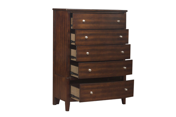 English Elm Dark Cherry Finish Chest of 5 Drawers with Satin Nickel Knobs, Transitional Bedroom Storage 38x53" B01162464