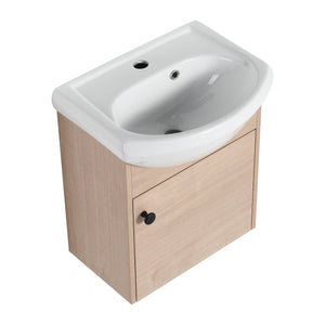 English Elm Small 18 Inch Floating Bathroom Vanity with Ceramic Sink, Soft-Close Doors, Water-Resistant Plywood Finish W99959248