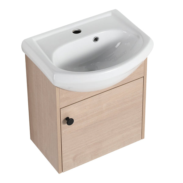 English Elm Small 18 Inch Floating Bathroom Vanity with Ceramic Sink, Soft-Close Doors, Water-Resistant Plywood Finish W99959248