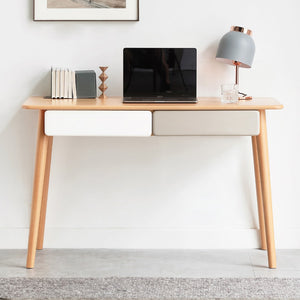 English Elm Solid Beech Wood Writing Desk 47 Inch with Two Drawers for Modern Home Office W128362458