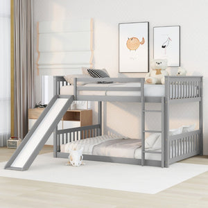 English Elm Twin Low Loft Bed with Pull Out Desk Drawers Cabinet and Shelves for Kids W697S00026