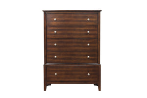 English Elm Dark Cherry Finish Chest of 5 Drawers with Satin Nickel Knobs, Transitional Bedroom Storage 38x53" B01162464