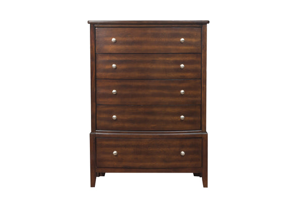 English Elm Dark Cherry Finish Chest of 5 Drawers with Satin Nickel Knobs, Transitional Bedroom Storage 38x53" B01162464