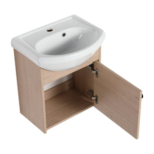 English Elm Small 18 Inch Floating Bathroom Vanity with Ceramic Sink, Soft-Close Doors, Water-Resistant Plywood Finish W99959248