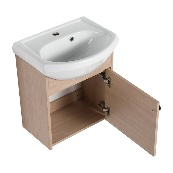 English Elm Small 18 Inch Floating Bathroom Vanity with Ceramic Sink, Soft-Close Doors, Water-Resistant Plywood Finish W99959248