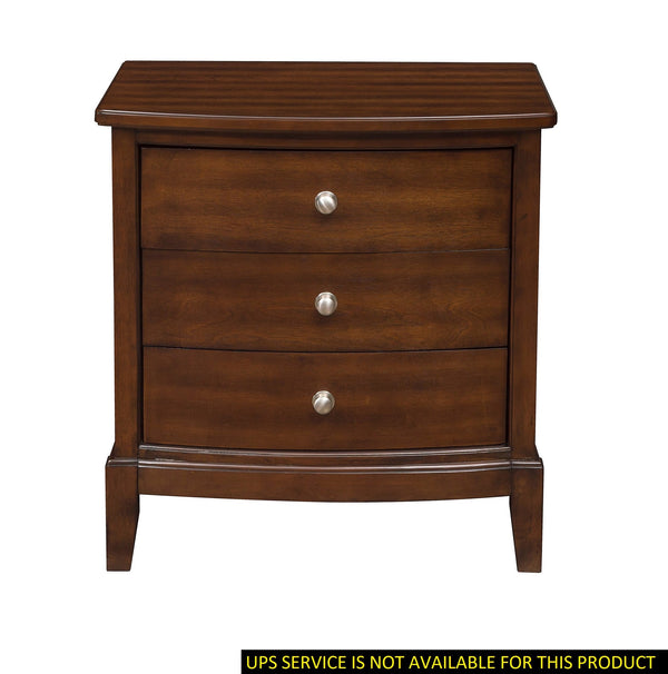 English Elm Dark Cherry Finish Nightstand with 3 Drawers, Birch Veneer Grain, Satin Nickel Knobs, Versatile Transitional Bedroom Piece B01162463