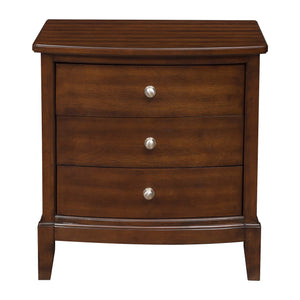 English Elm Dark Cherry Finish Nightstand with 3 Drawers, Birch Veneer Grain, Satin Nickel Knobs, Versatile Transitional Bedroom Piece B01162463